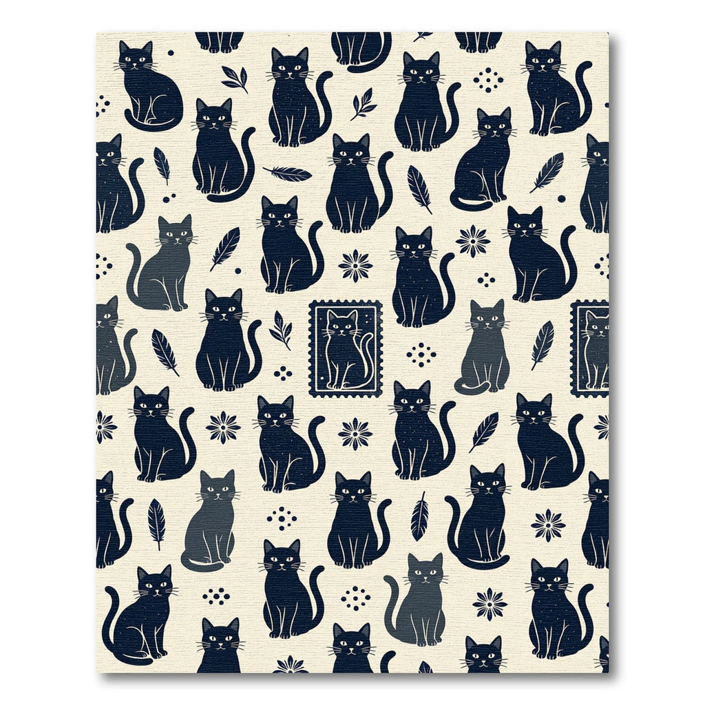 Whimsical Navy Cat Botanical Illustrations Rug