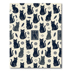 Whimsical Navy Cat Botanical Illustrations Rug