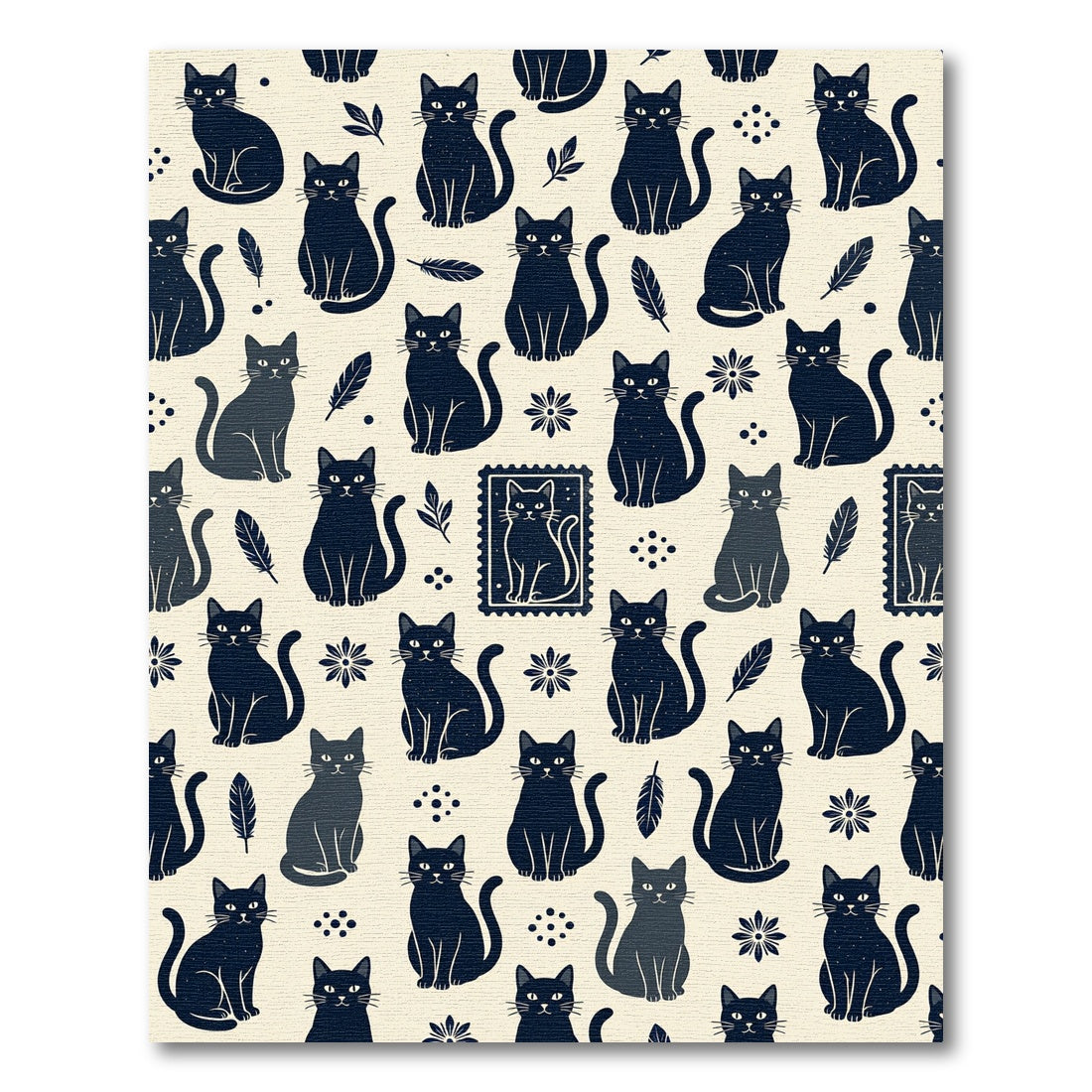 Whimsical Navy Cat Botanical Illustrations Rug