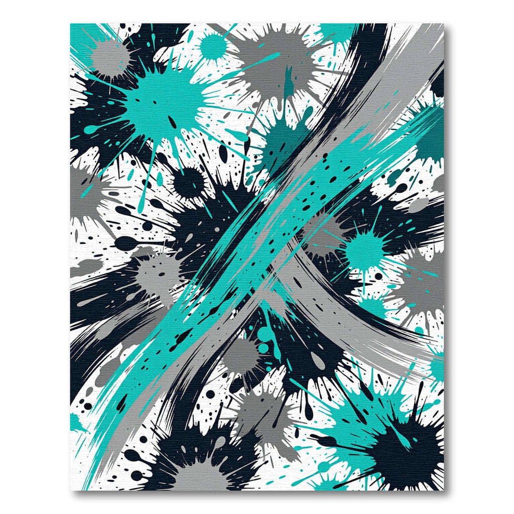 Teal Black Gray Splatter Brushstrokes Rug