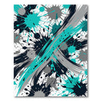 Teal Black Gray Splatter Brushstrokes Rug