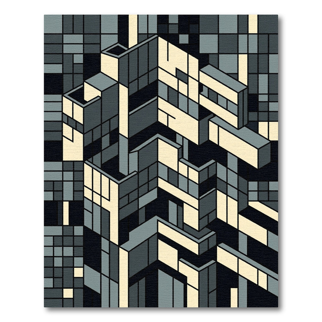 Geometric Cityscape in Gray Cream Rug