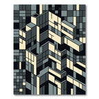 Geometric Cityscape in Gray Cream Rug