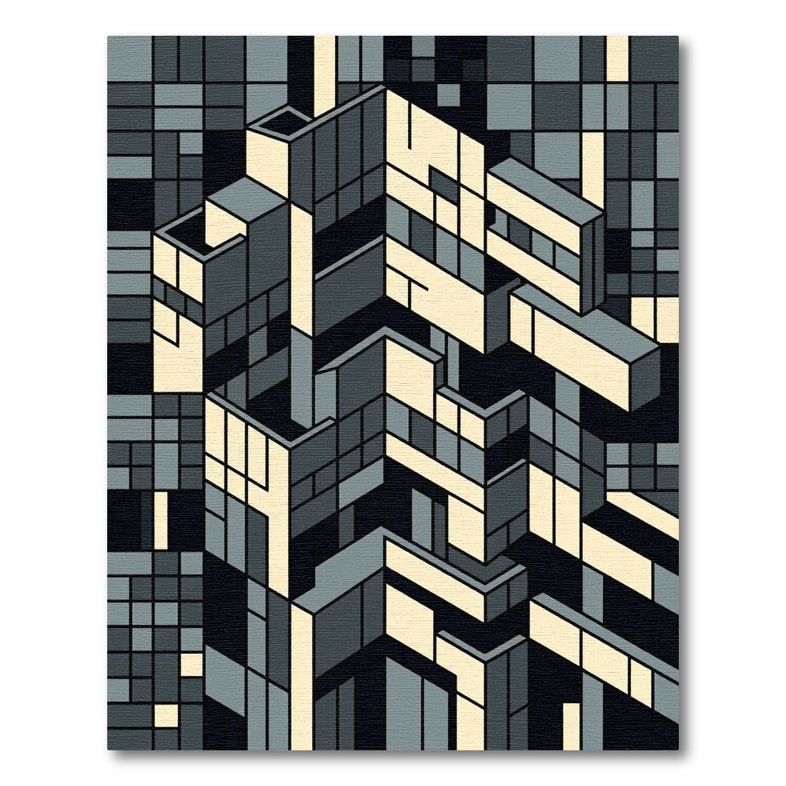 Geometric Cityscape in Gray Cream Rug