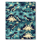 Prehistoric Teal Dinosaur Jungle Landscape Rug