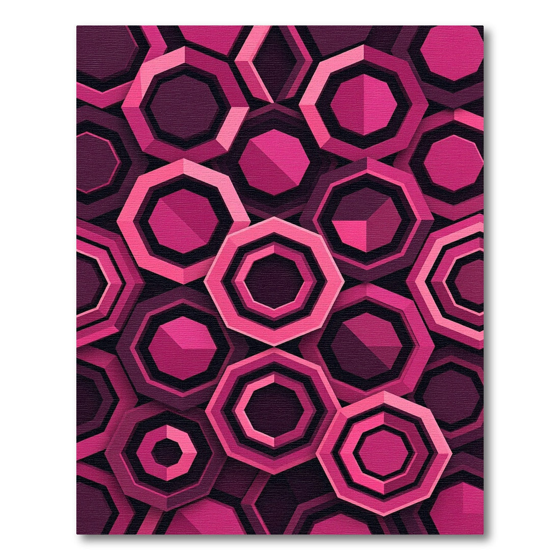 Vibrant Magenta Geometric Hexagon Layered Art Rug