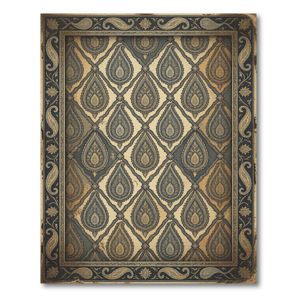 Vintage Blue Gray Paisley Drop Ornament Rug
