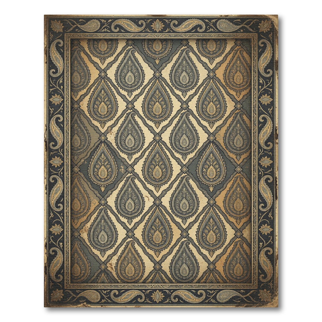 Vintage Blue Gray Paisley Drop Ornament Rug