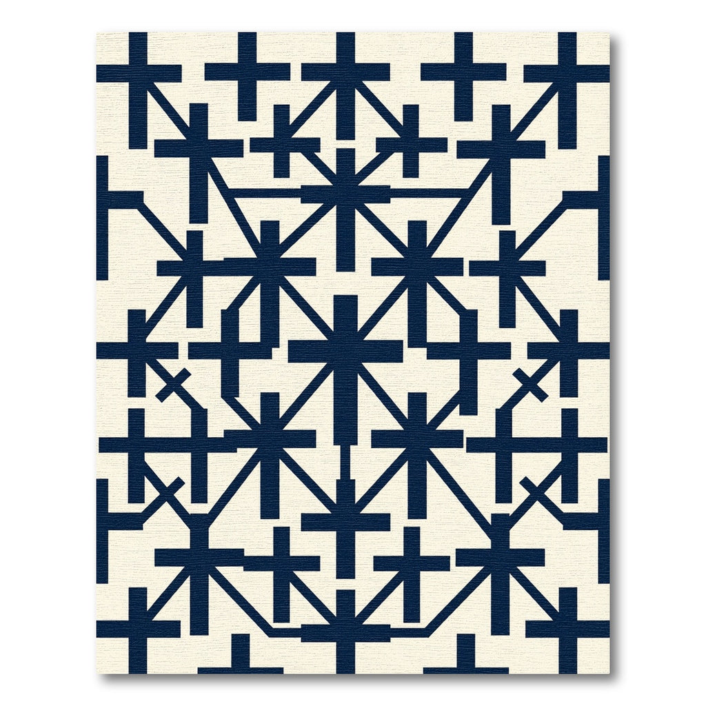 Navy Geometric Cross Grid Rug