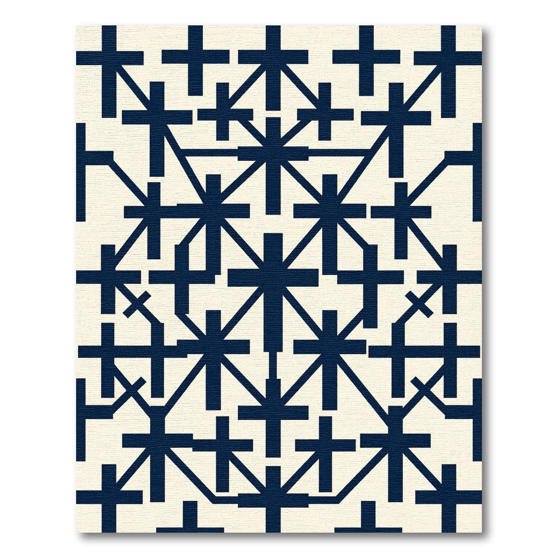 Navy Geometric Cross Grid Rug