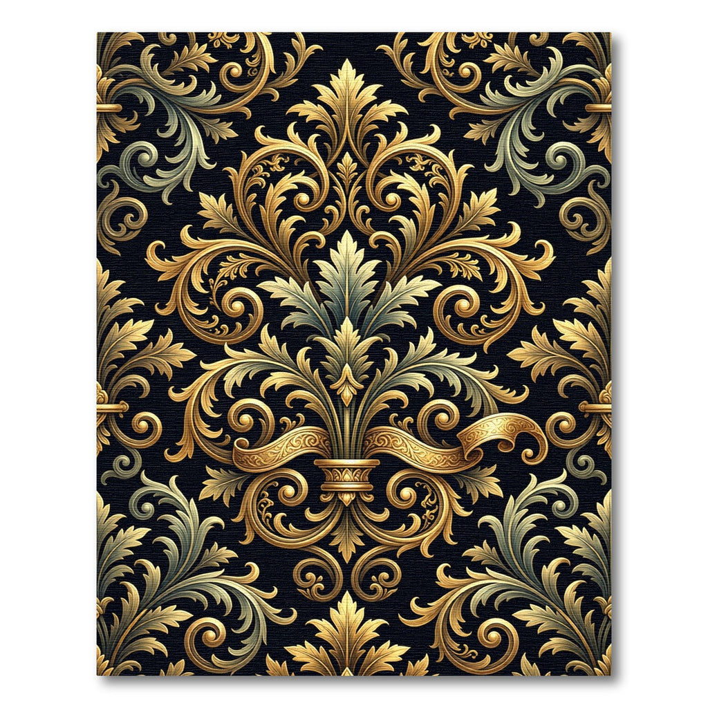 Ornate Gold Damask Filigree Scroll Rug