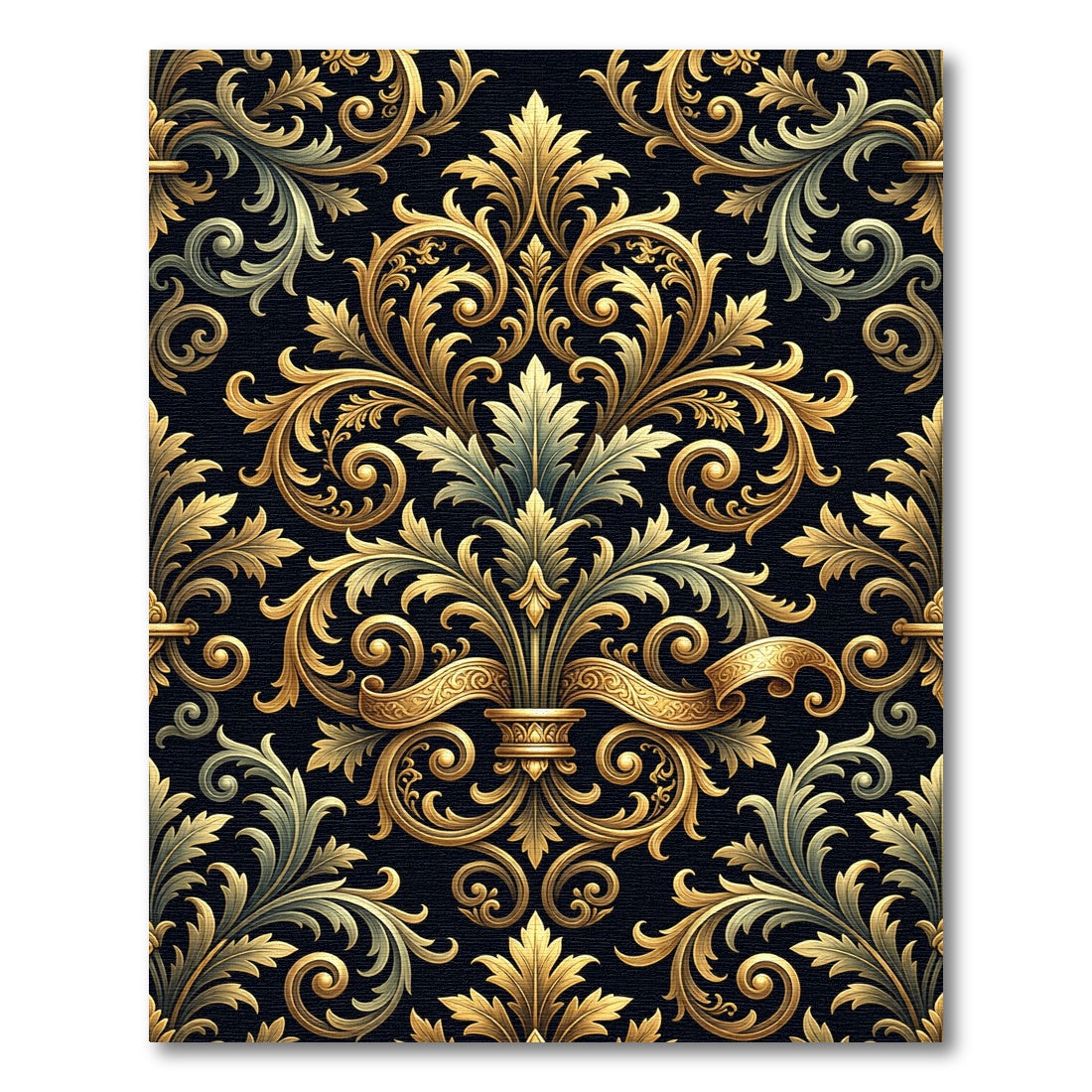 Ornate Gold Damask Filigree Scroll Rug