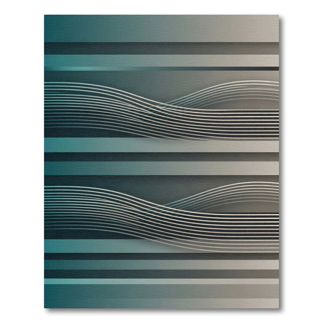 Modern Teal Wave Horizontal Stripe Rug