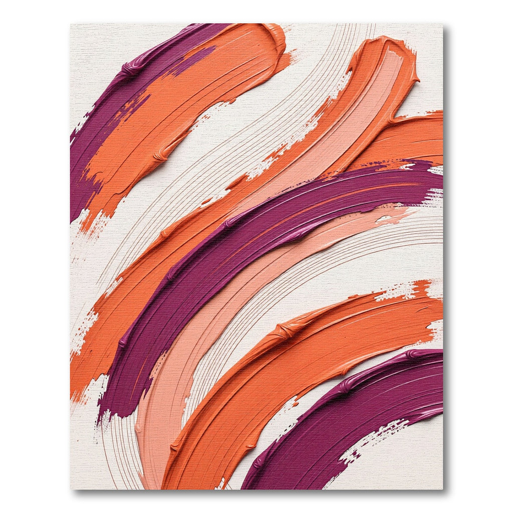 Modern Abstract Painted Orange Purple Curves Rug