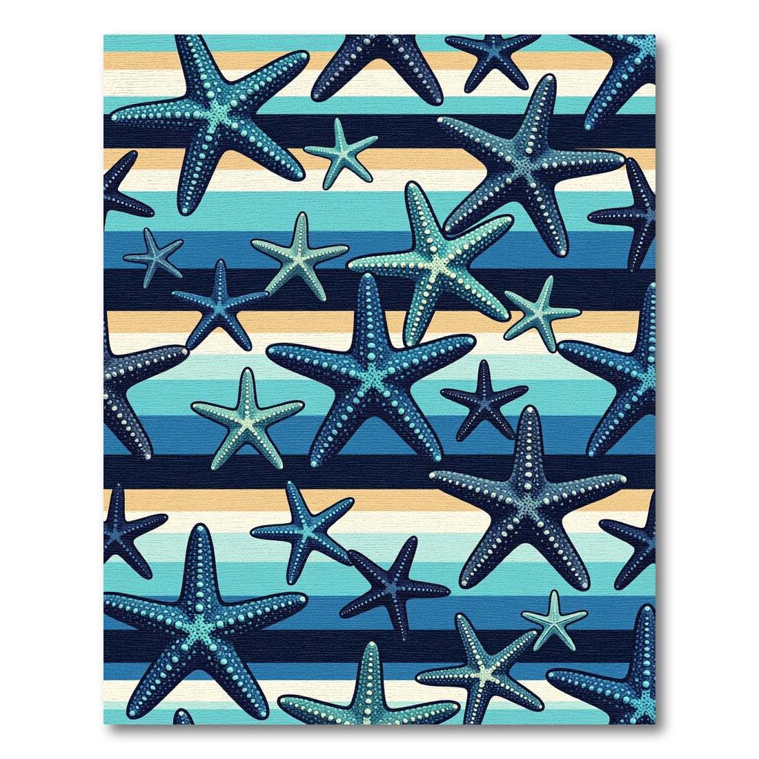 Coastal Blue Starfish Striped Rug