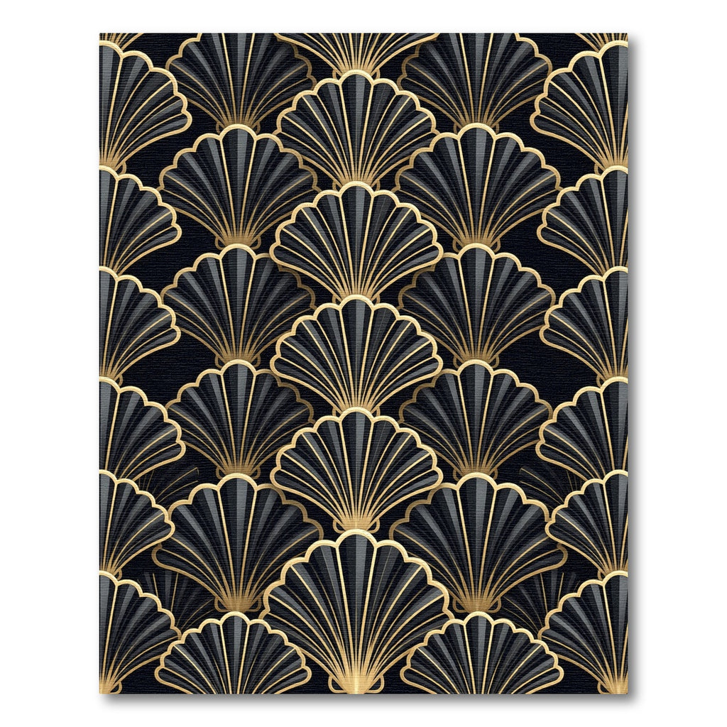 Elegant Gold and Black Art Deco Fan Rug