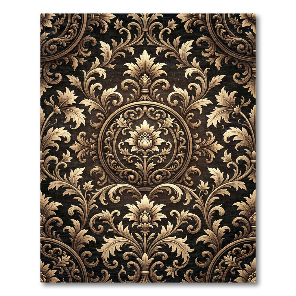 Ornate Golden Filigree Damask Scroll Rug