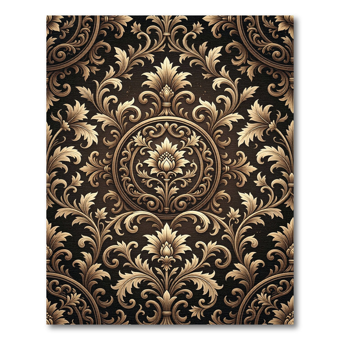Ornate Golden Filigree Damask Scroll Rug