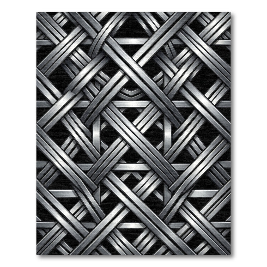Metallic Silver Interlocking Geometric Weave Rug