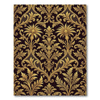 Ornate Gold Damask Palm Leaf Black Rug