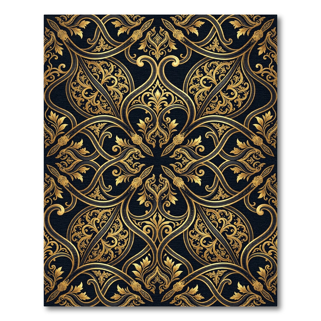 Gilded Black Ornate Scrollwork Rug