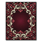 Elegant Crimson Ivory Damask Scroll Rug
