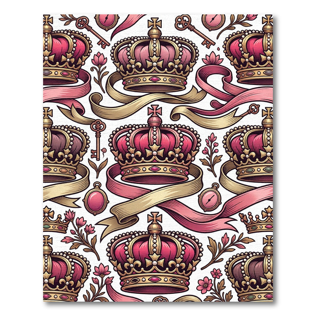Royal Pink Gold Crown Floral Ribbons Rug