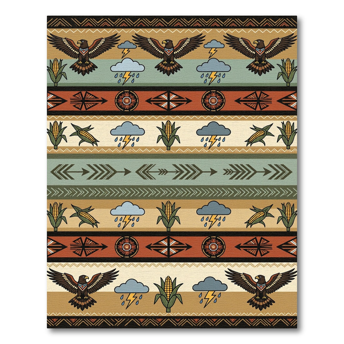 Earthy Southwestern Eagle Corn Weather Stripe Rug