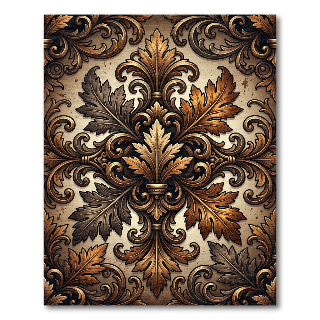 Golden Ornate Acanthus Damask Scroll Rug