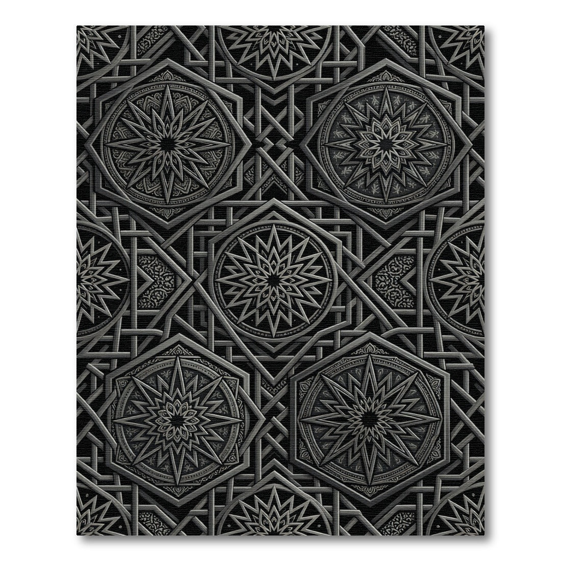 Monochromatic Geometric Star Mandala Rug