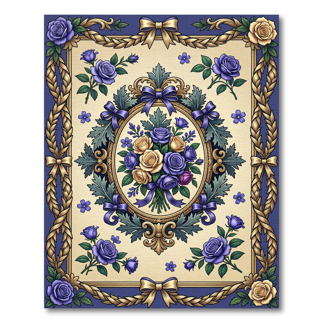 Lavish Royal Blue Rose Garland Rug