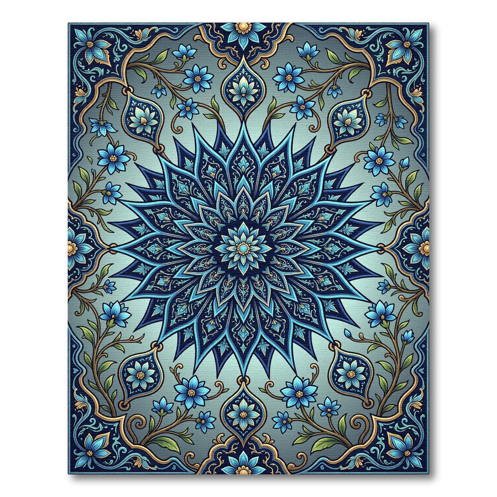Elegant Azure Floral Medallion Rug