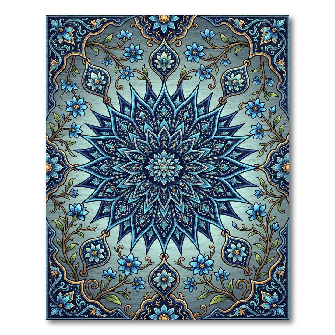 Elegant Azure Floral Medallion Rug