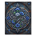 Ornate Sapphire Floral Swirl Emblem Rug