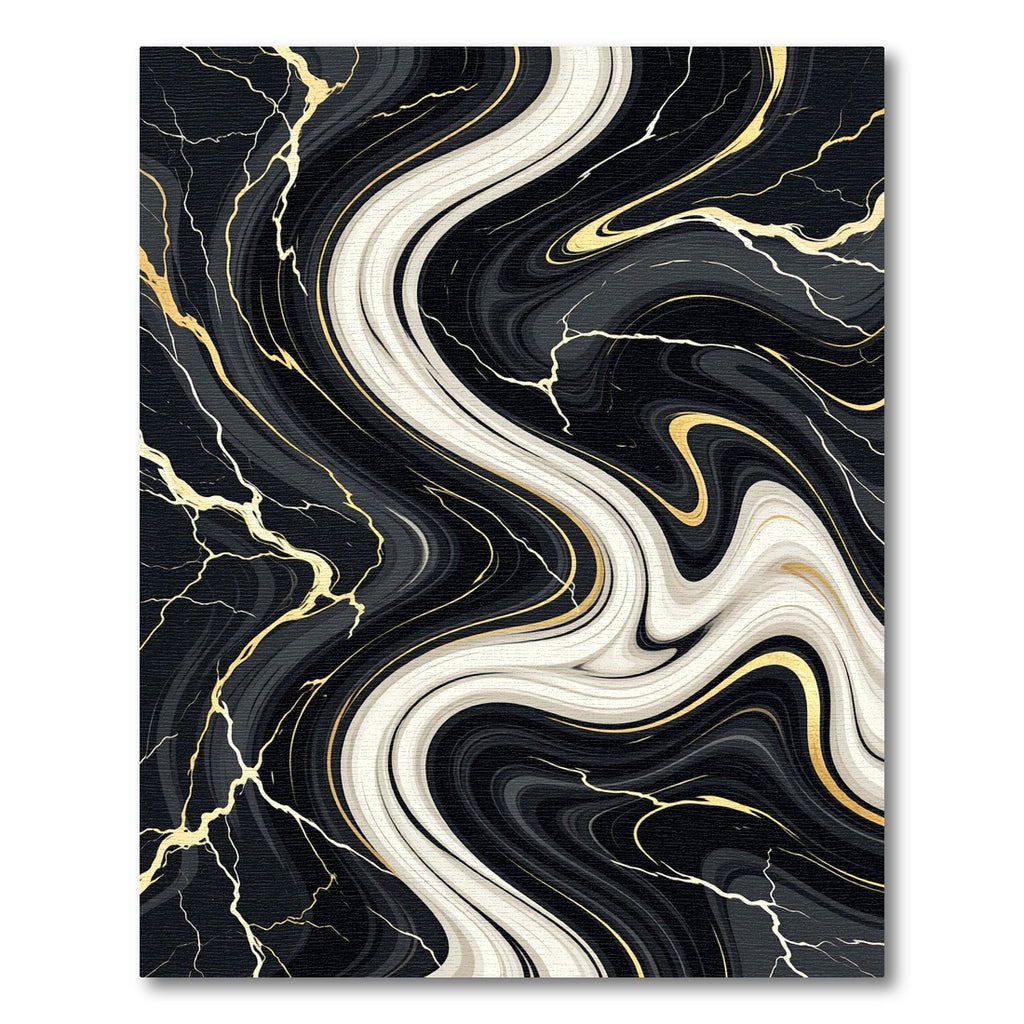 Black and White Marble Swirl Gold Overlay Rug