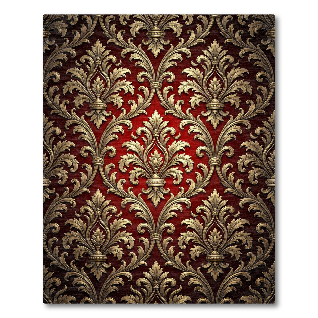 Ornate Red Gold Damask Scroll Rug