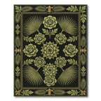 Olive Green Floral Fan Border Rug