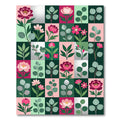Modern Botanical Grid with Pink Peonies Rug