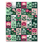 Modern Botanical Grid with Pink Peonies Rug
