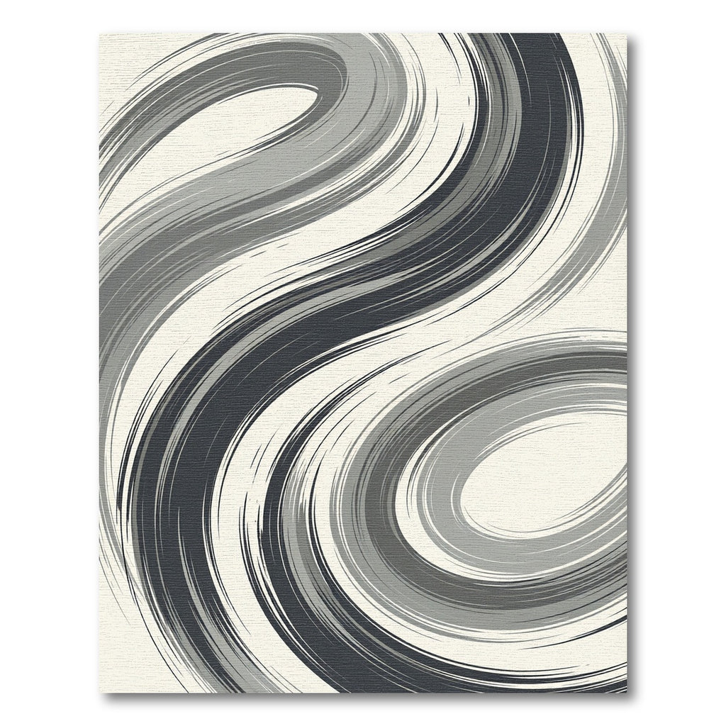 Monochrome Grey Swirl Calligraphy Rug