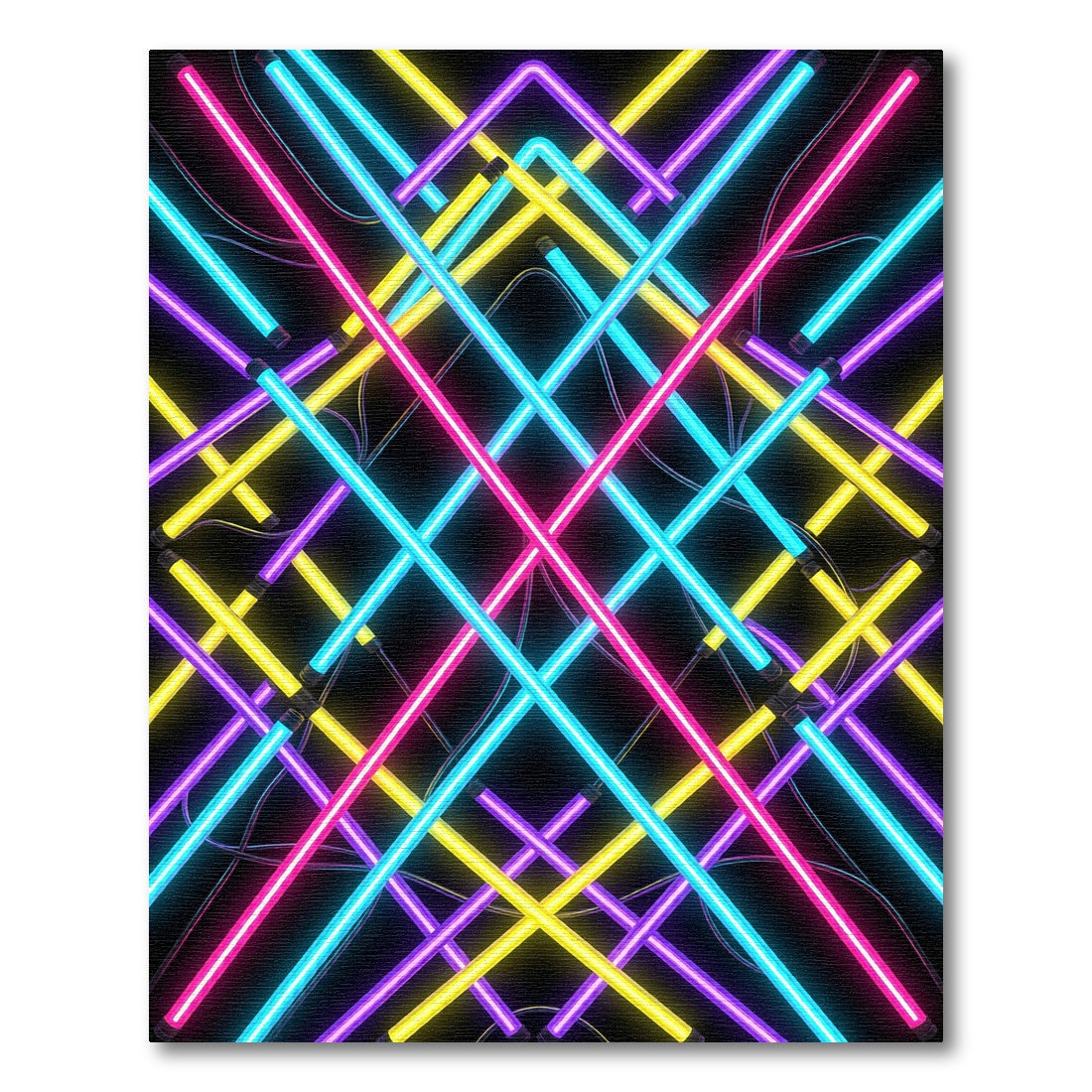 Vibrant Neon Geometric Grid Art Rug
