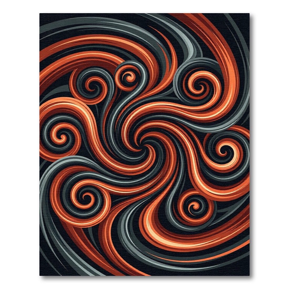 Abstract Copper and Obsidian Swirl Rug