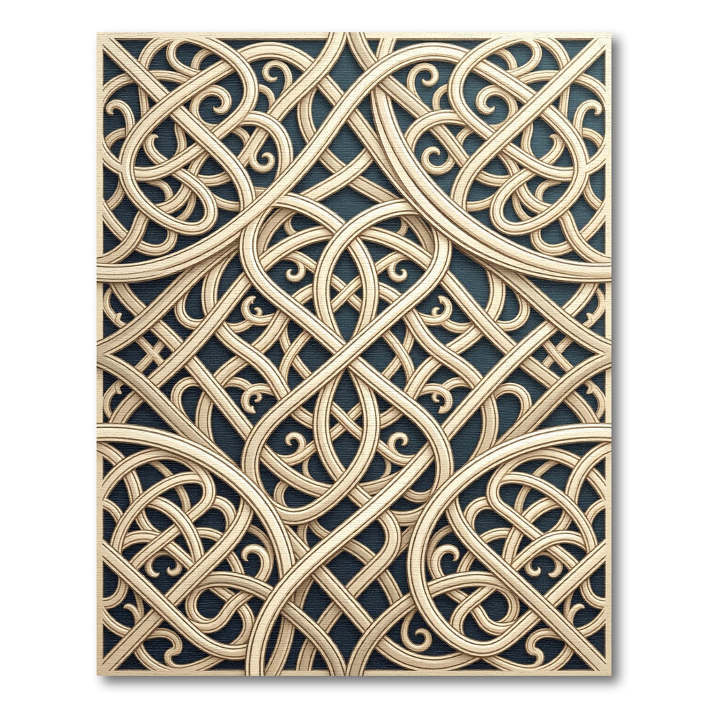 Golden Interwoven Lattice Scroll Cream Dark Rug