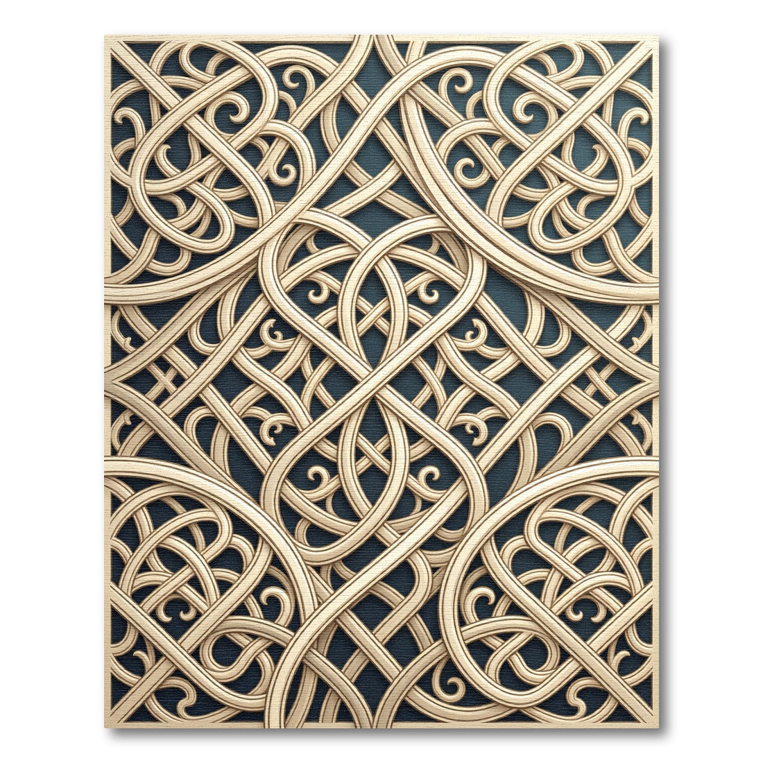 Golden Interwoven Lattice Scroll Cream Dark Rug