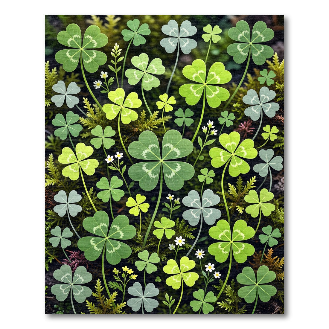 Whimsical Green Botanical Lucky Clover Field Rug