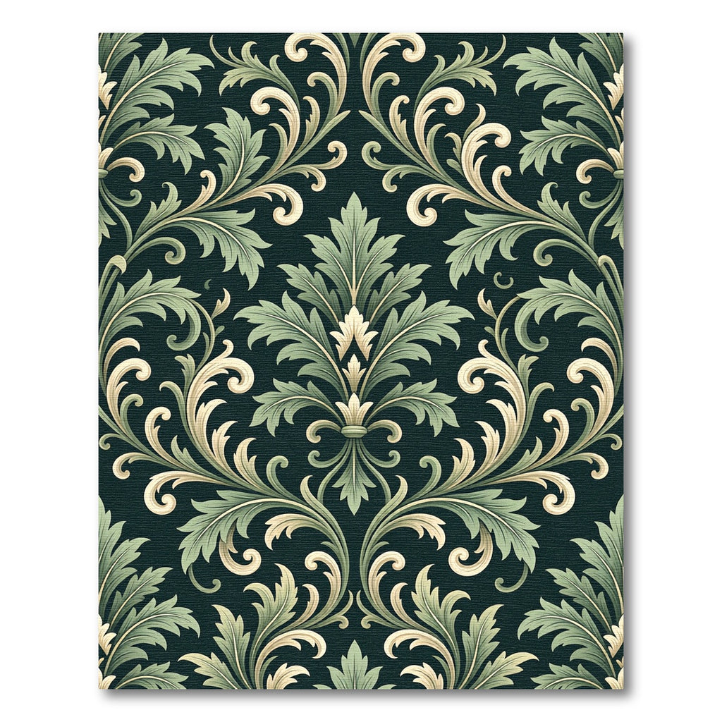 Elegant Sage Green Baroque Scroll Rug