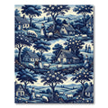Blue Toile Countryside Pastoral Scene Rug