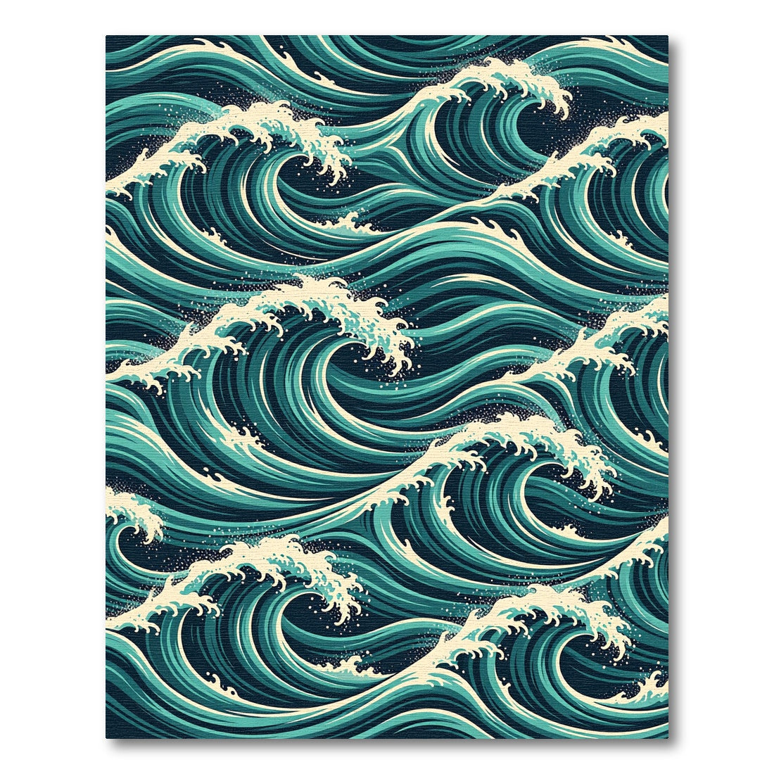 Japanese Teal Rolling Ocean Waves Rug
