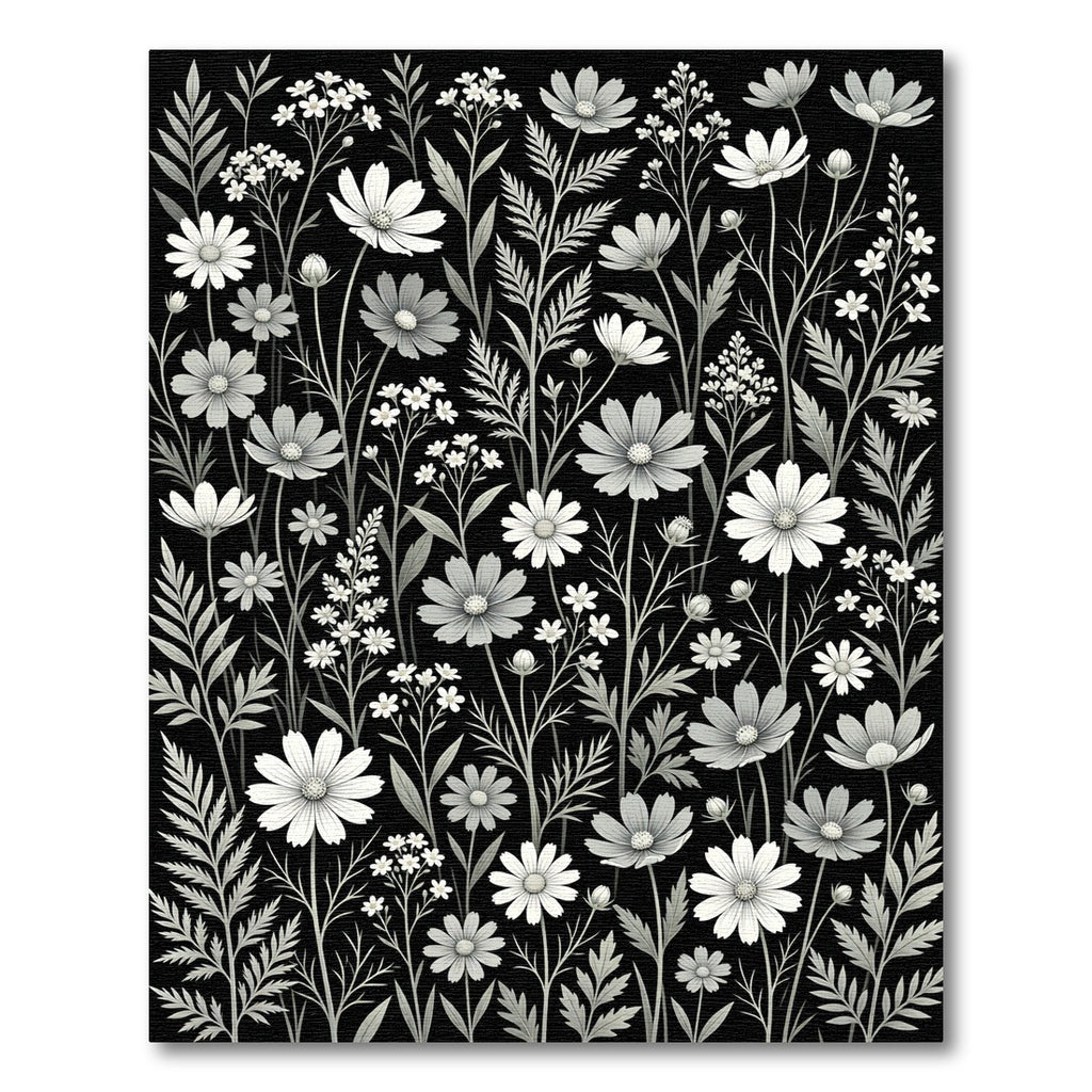 Black And White Floral Botanical Garden Rug