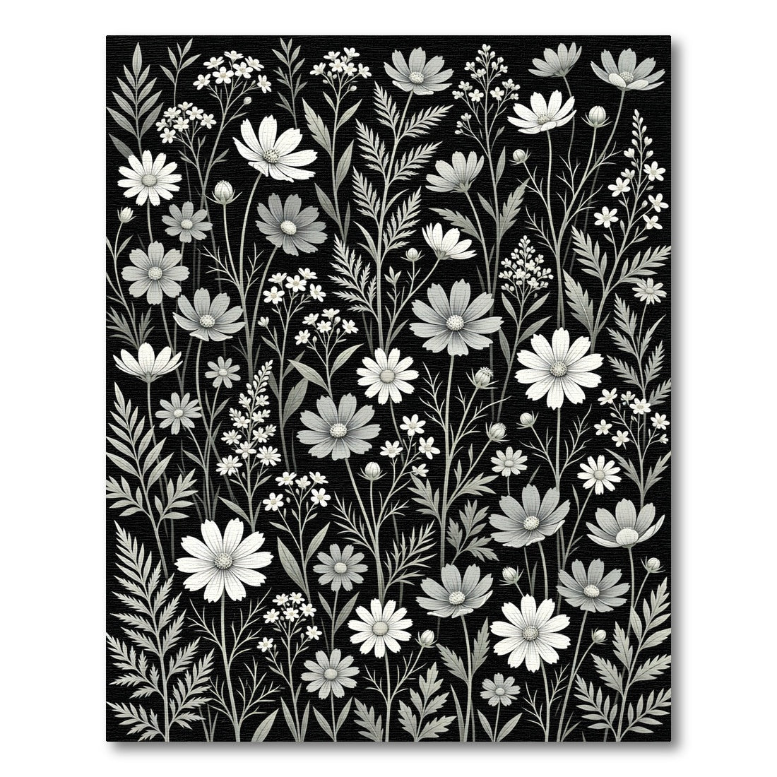 Black And White Floral Botanical Garden Rug